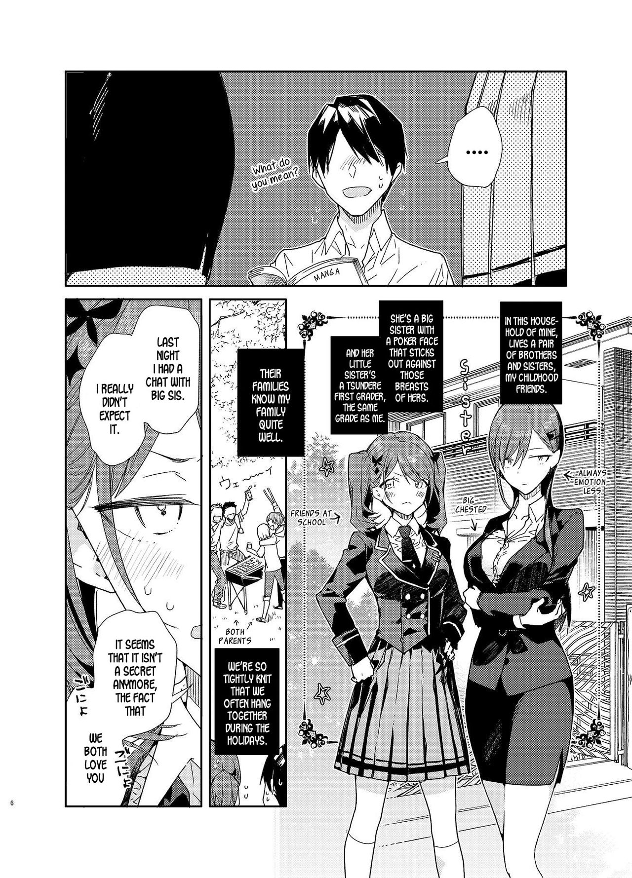 Kinjo no Tsuntsun Imouto to Muhyoujou Ane ni Semarare Ecchi [Mutou Koucha] 1 . Kinjo no Tsuntsun Imouto to Muhyoujou Ane ni Semarare Ecchi - Chapter 1 [Mutou Koucha] – page 6