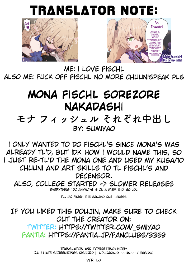 Mona Fischl Sorezore Nakadashi (Genshin Impact) [Sumiyao] 1 . Mona Fischl Sorezore Nakadashi - Chapter 1 (Genshin Impact) [Sumiyao] – page 10