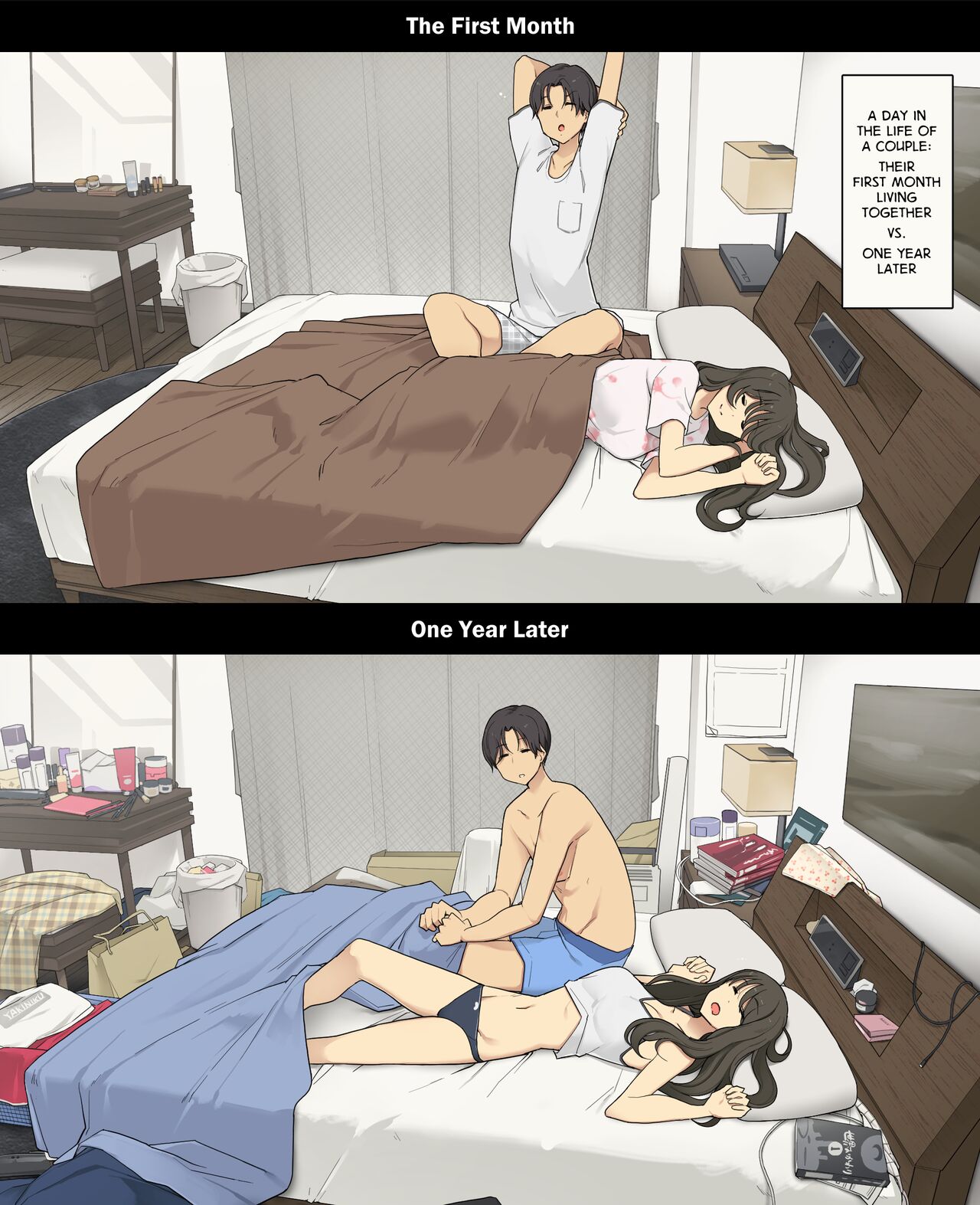 A Day in the Life of a Couple: Their First Month Living Together vs. One Year Later Chapter 1 – page 1