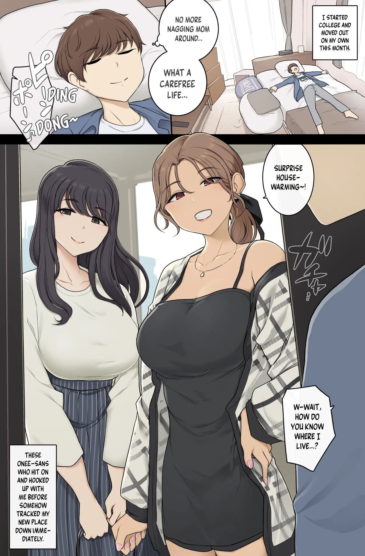 Tall, Busty Onee-sans Turn My New Place into Their Sex Room (Wakamatsu) Chapter 1 – page 1
