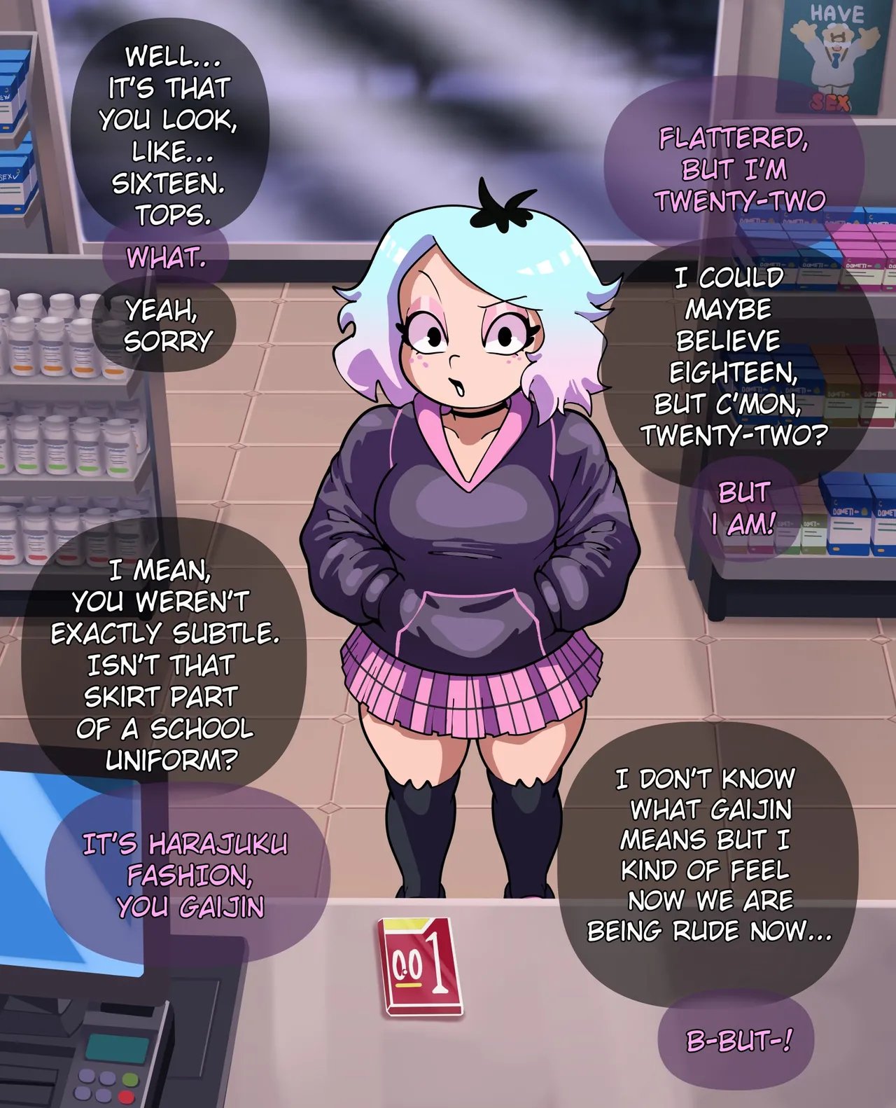 Emberlynn Pinkle tries to buy some condoms comic porn Emberlynn Pinkle tries to buy some condoms Chapter 1 – page 2