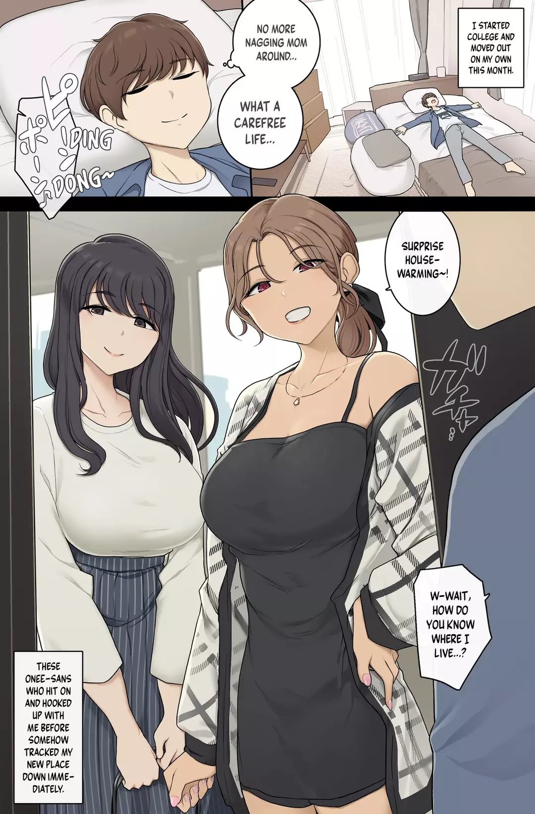 Tall, Busty Onee-sans Turn My New Place into Their Sex Room – page 1