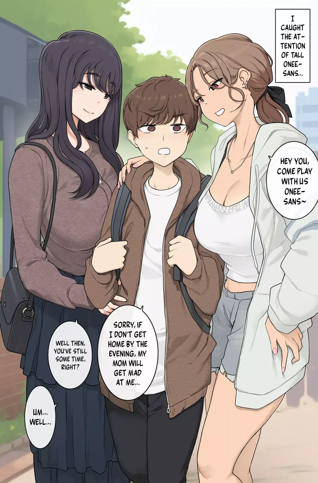 Sex Where I'm Sandwiched Between Tall, Busty Onee-sans and Unable to Escape – page 1