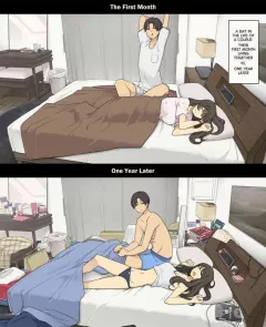 A Day in the Life of a Couple: Their First Month Living Together vs. One Year Later porn comic cover