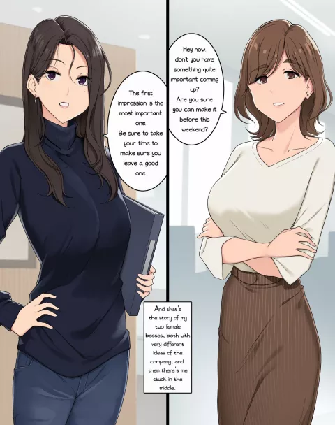 Two female bosses blame from both sides [Wakamatsu] porn comic cover