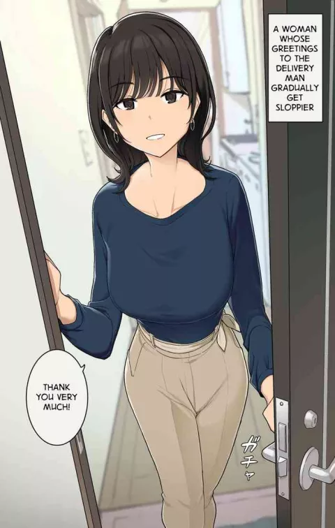 A Woman Whose Greetings to the Delivery Man Gradually Get Sloppier (+ Other Side) porn comic cover