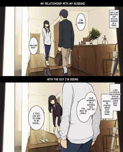 Relations with Husband, Relations with Cheating Partner [Wakamatsu] porn comic cover